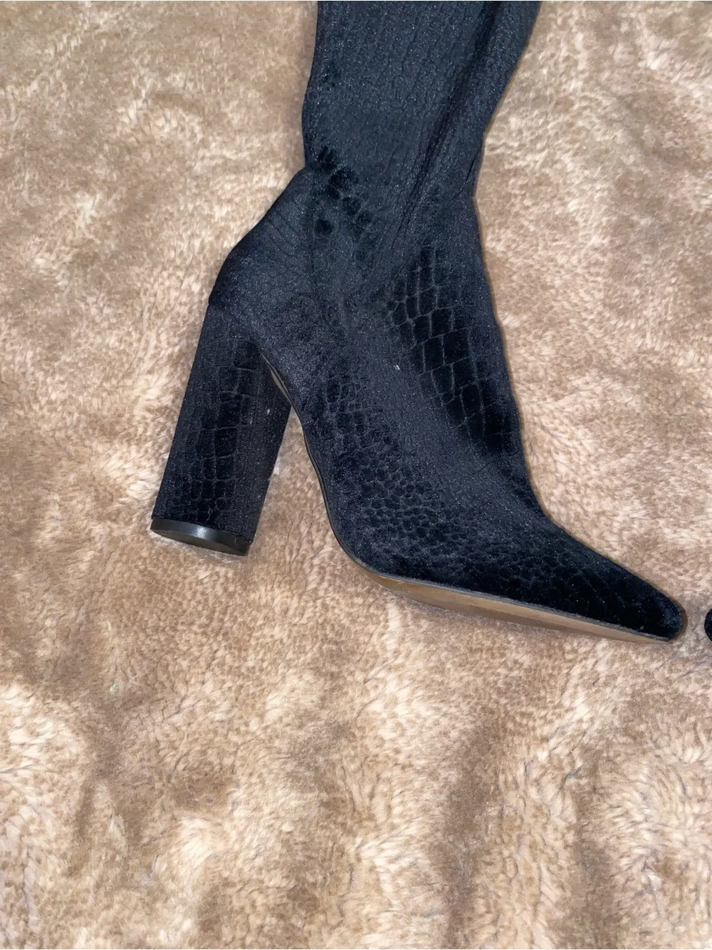 Aldo Black Velvet Over-the-Knee Block Heel Boots